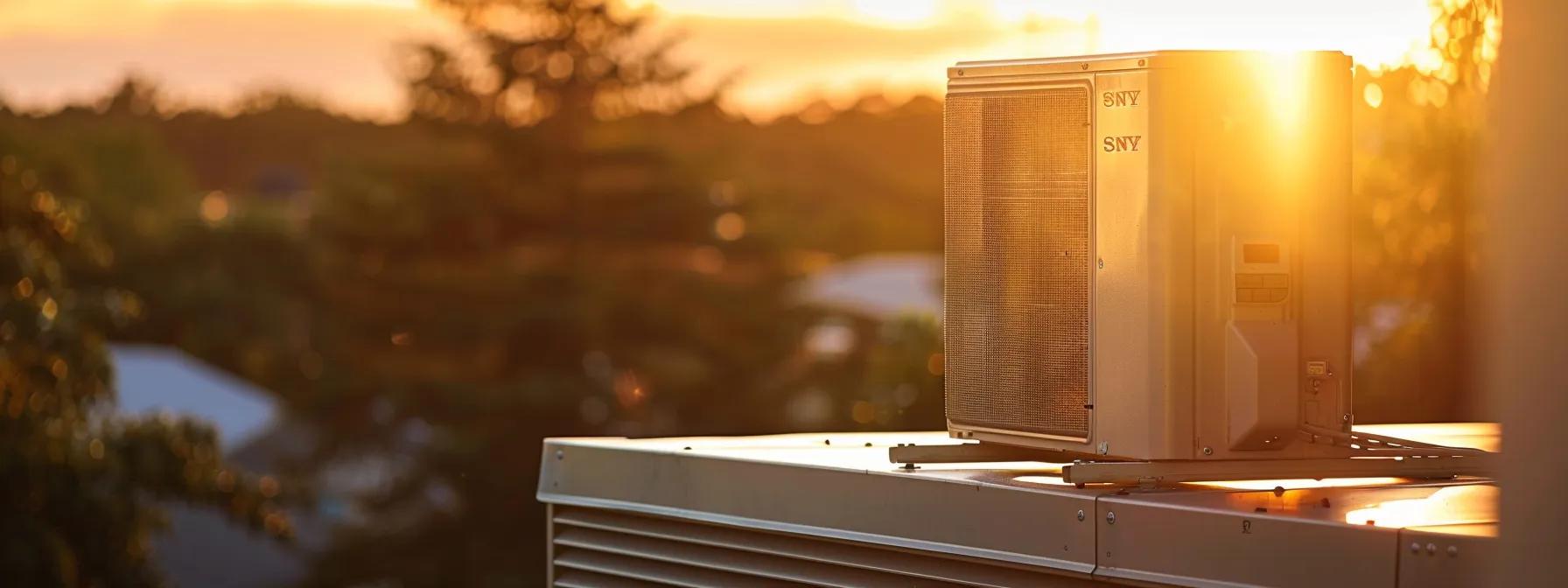 a modern, sleek hvac unit perched on the roof of a vibrant greensboro home, bathed in golden sunlight, symbolizing the urgent need for system upgrades to enhance comfort and efficiency.